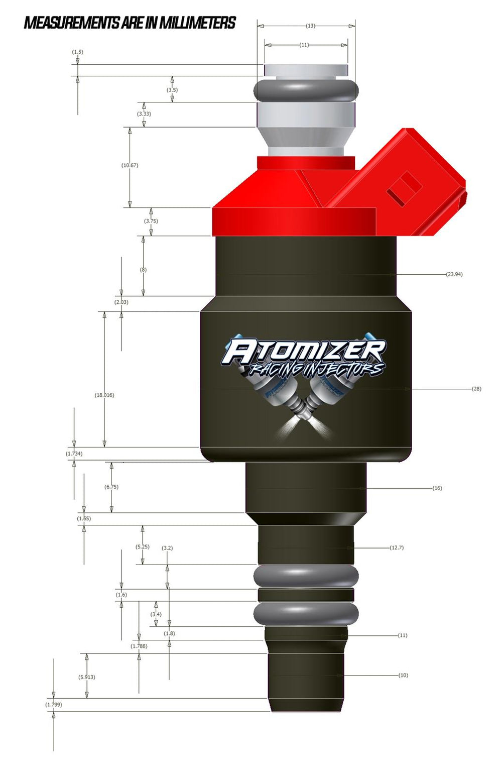 Billet Atomizer 3 Injectors - Set Of 8 Injectors